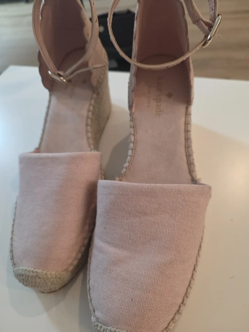 kate spade Blush Pink Canvas Espadrille Wedge Sandals with Ankle Strap